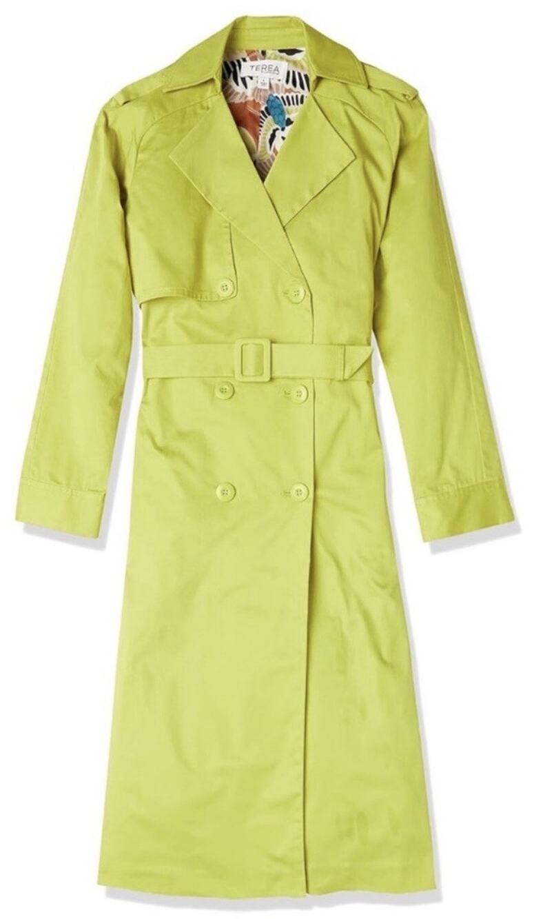 Terea By Andrea Pitter Women’s Lime Green Trench Coat Citronelle Lined Large #4